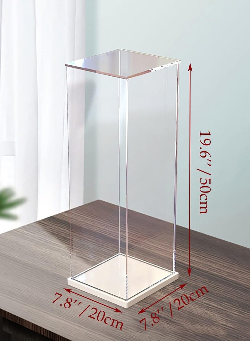 Clear Acrylic Display Case for Collectibles | Assemble Transparent Acrylic Box Dustproof Protection Showcase with White Wood-Plastic Base and Lamp Beads