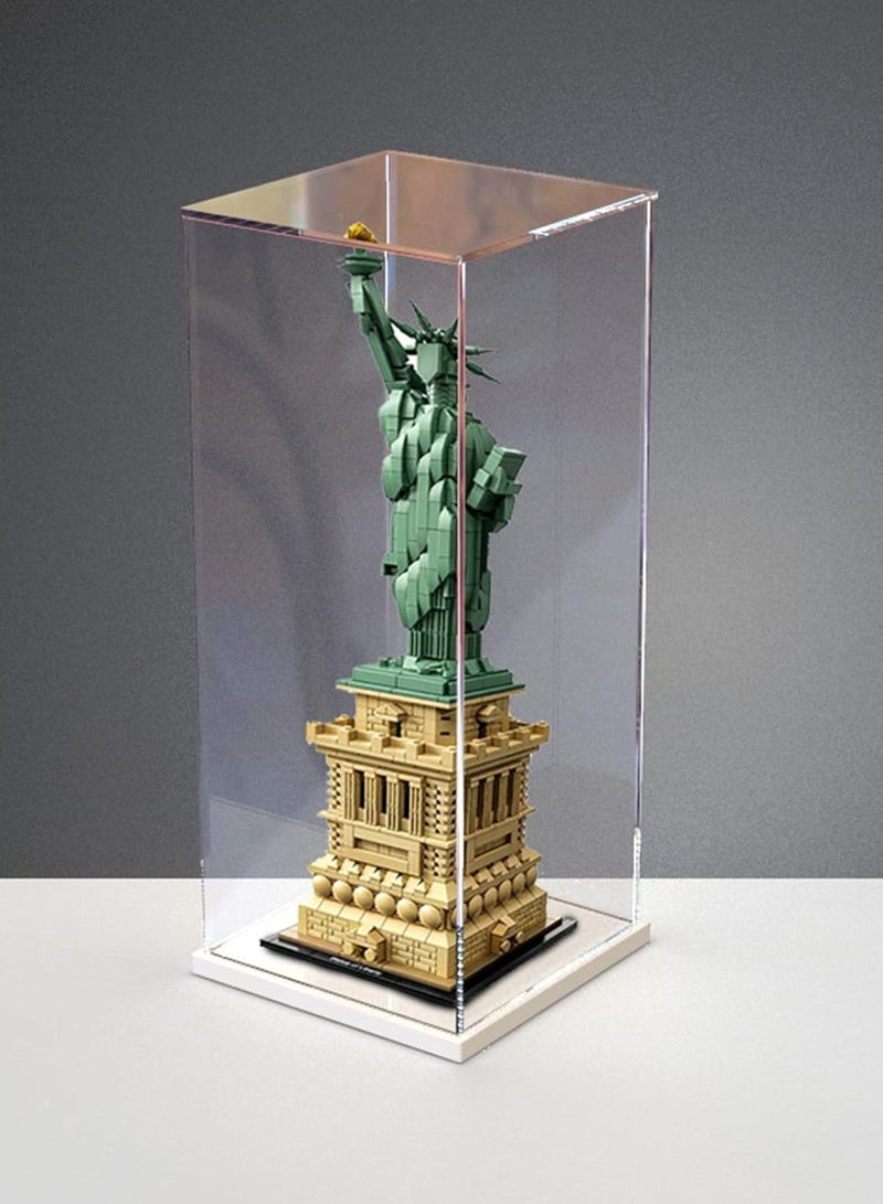Clear Acrylic Display Case for Collectibles | Assemble Transparent Acrylic Box Dustproof Protection Showcase with White Wood-Plastic Base and Lamp Beads