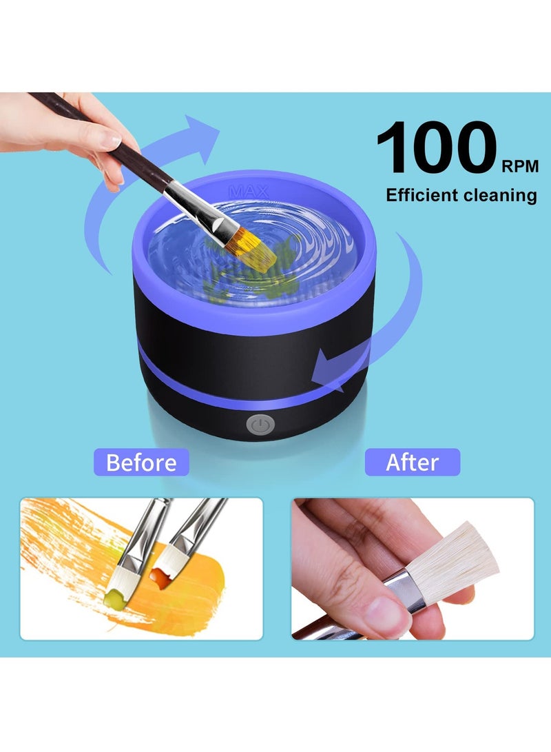 EXCEFORE Electric Paint Brush Cleaner Rinse Cup, with Silica gel mat bowl Portable Rinse Cup, 3 mode Improvement Buttons Automatic Dryer Machine, for Watercolor, Oil, Gouache Painting (Blue)