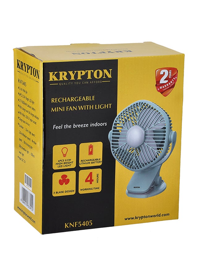 Rechargeable Mini Fan with Hi Power Led Light, Lithium Battery, USB Charging, Charge and Full Charge Indicator, Portable, Lightweight and Baby Friendly KNF5405 Light Green