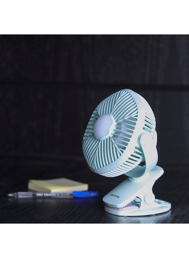 Rechargeable Mini Fan with Hi Power Led Light, Lithium Battery, USB Charging, Charge and Full Charge Indicator, Portable, Lightweight and Baby Friendly KNF5405 Light Green