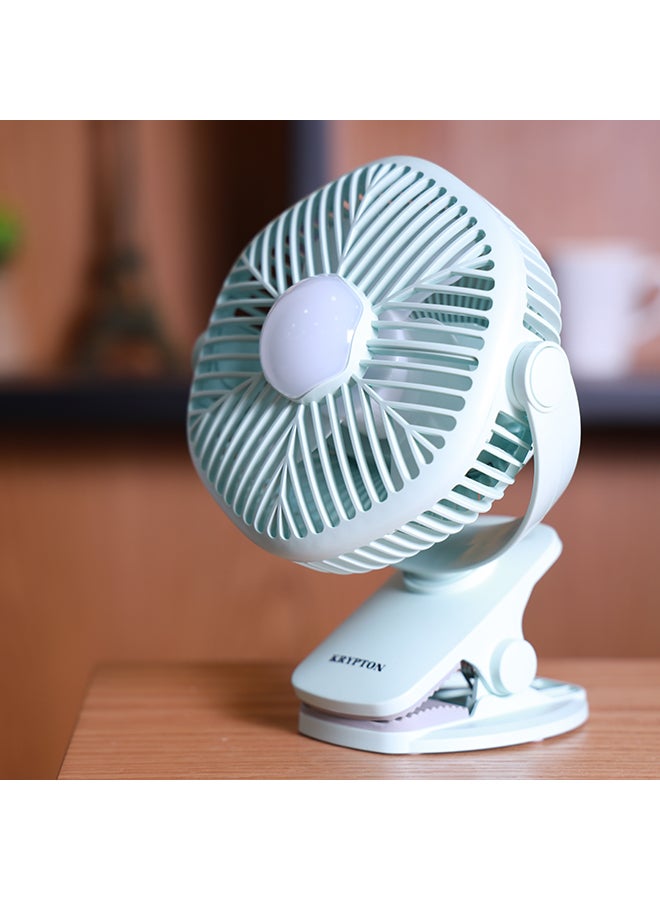 Rechargeable Mini Fan with Hi Power Led Light, Lithium Battery, USB Charging, Charge and Full Charge Indicator, Portable, Lightweight and Baby Friendly KNF5405 Light Green