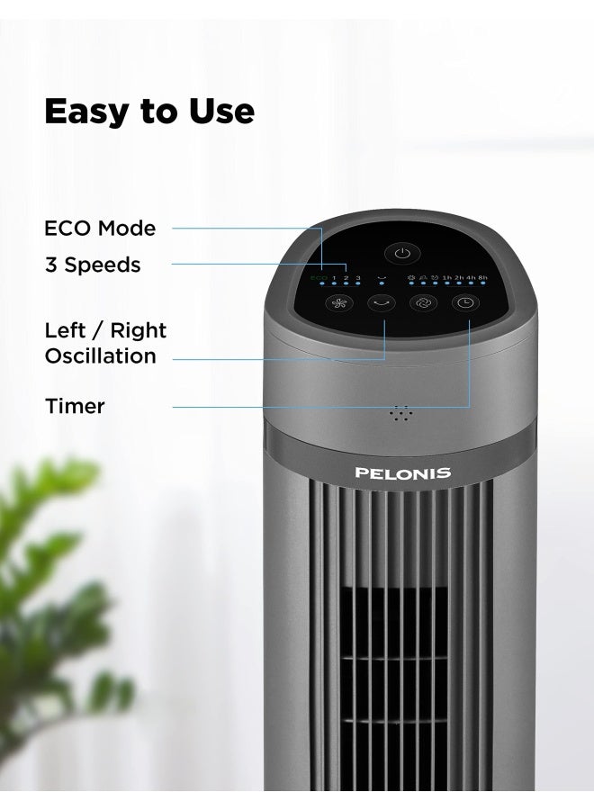 PELONIS 40Oscillating Tower Fan  Remote Control  Quiet Stand Up  3 Speed Settings  3 Modes 15Hour Timer  LED Display  for Bedroom Home Office Use Black