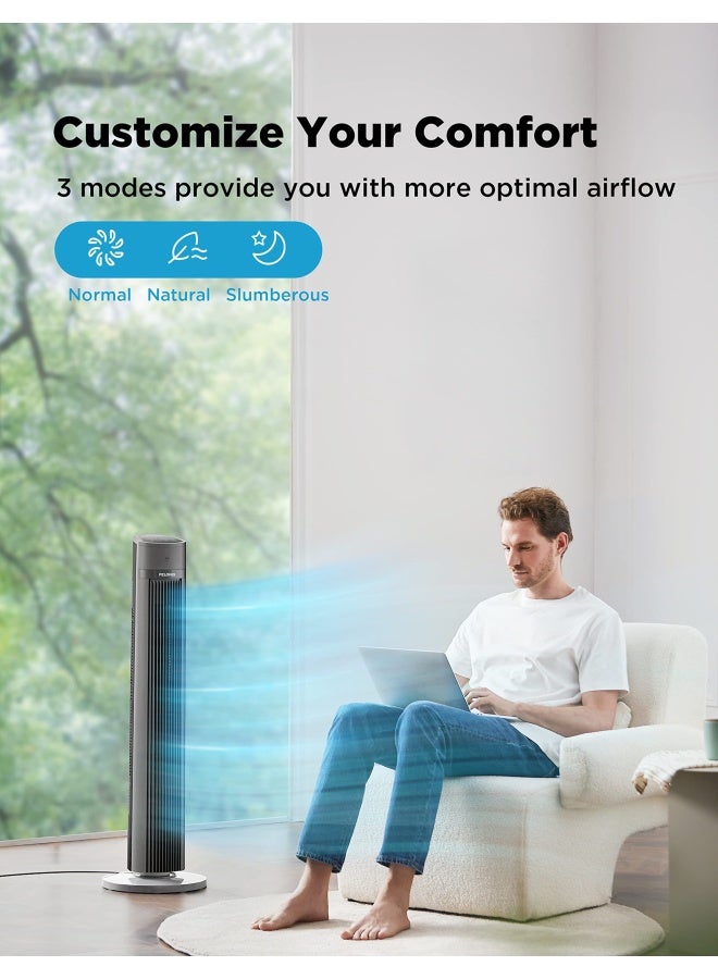 PELONIS 40Oscillating Tower Fan  Remote Control  Quiet Stand Up  3 Speed Settings  3 Modes 15Hour Timer  LED Display  for Bedroom Home Office Use Black