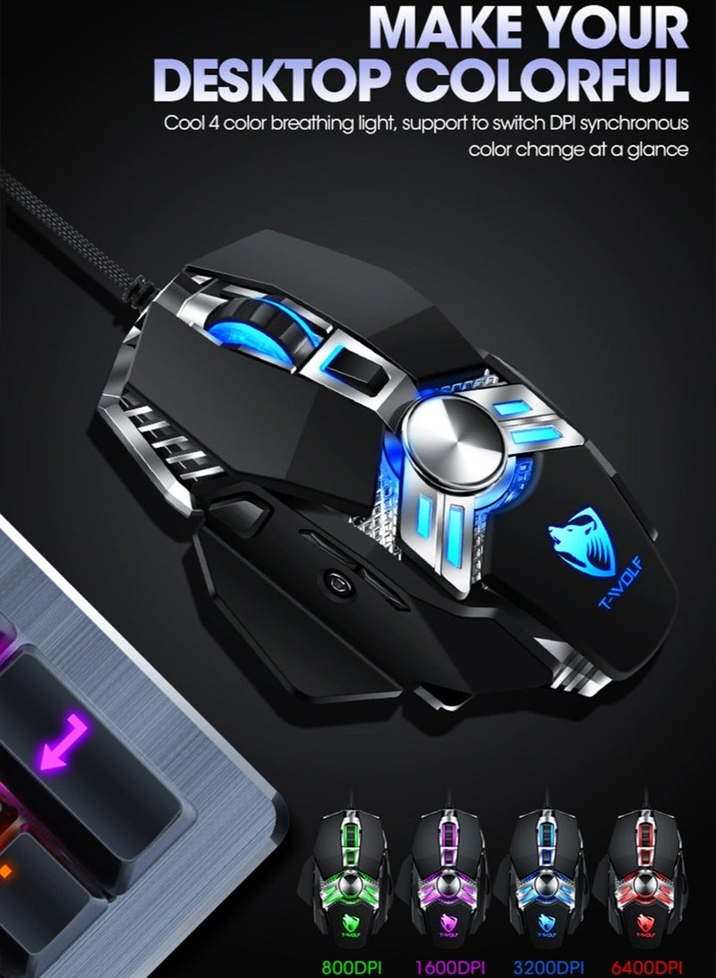 Essential Gaming Mouse: RGB Spectrum Backlit Ergonomic Mouse - 5 Programmable Buttons - Mechanical Switches - Backlight Modes up to 6400 DPI for Windows PC Gamers