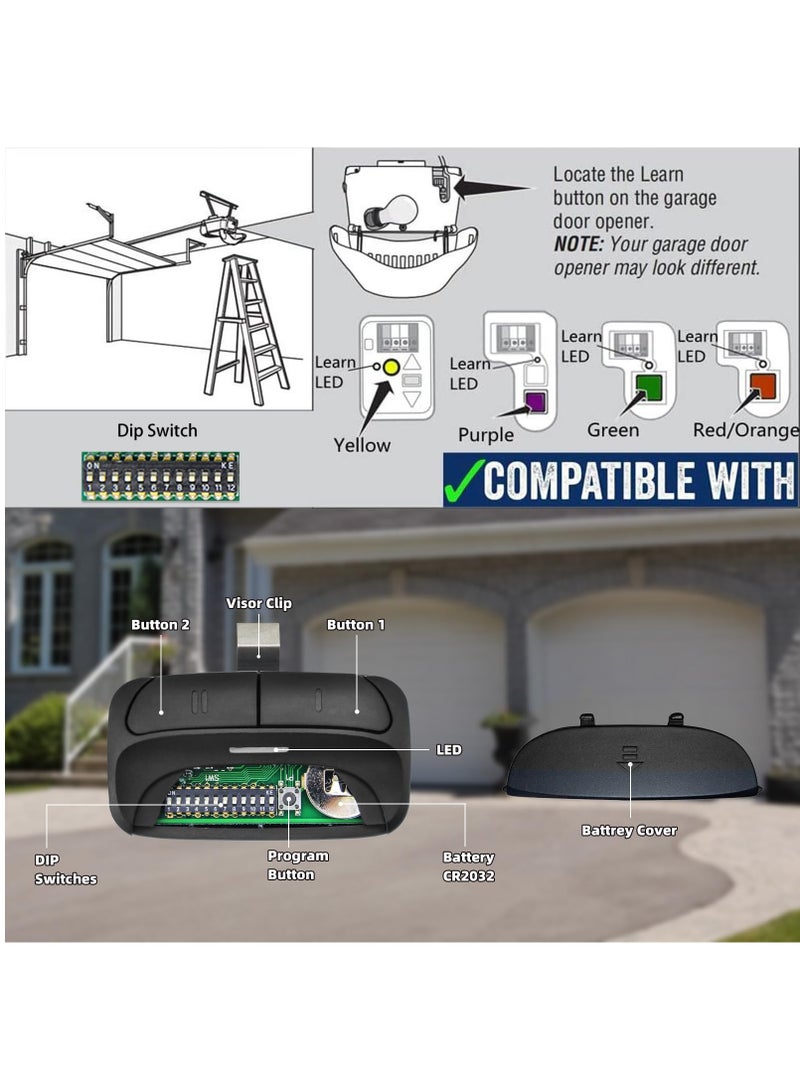 Universal Garage Door Remote Compatible for LiftMaster,Chamberlain,Linear,Stanley,Wayne Dalton,Craftsman and More Garage/Gate Door Opener has Learn Button or DIP Switch on Opener