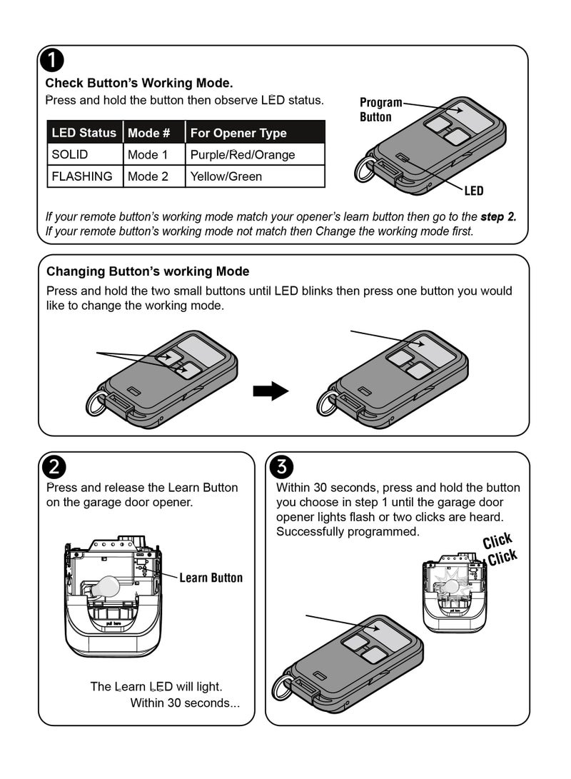 890MAX Garage Door Opener Remote, 2 Replacement for LiftMaster/Chamberlain/Craftsman, Universal 3-Button Garage Door Opener Remote with Mini Key Chain for Purple Red Yellow Orange Green Learn Buttons