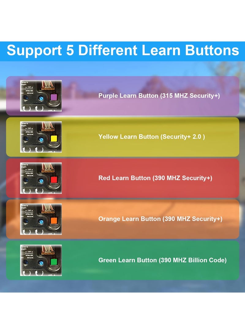 890MAX Garage Door Opener Remote, 2 Replacement for LiftMaster/Chamberlain/Craftsman, Universal 3-Button Garage Door Opener Remote with Mini Key Chain for Purple Red Yellow Orange Green Learn Buttons