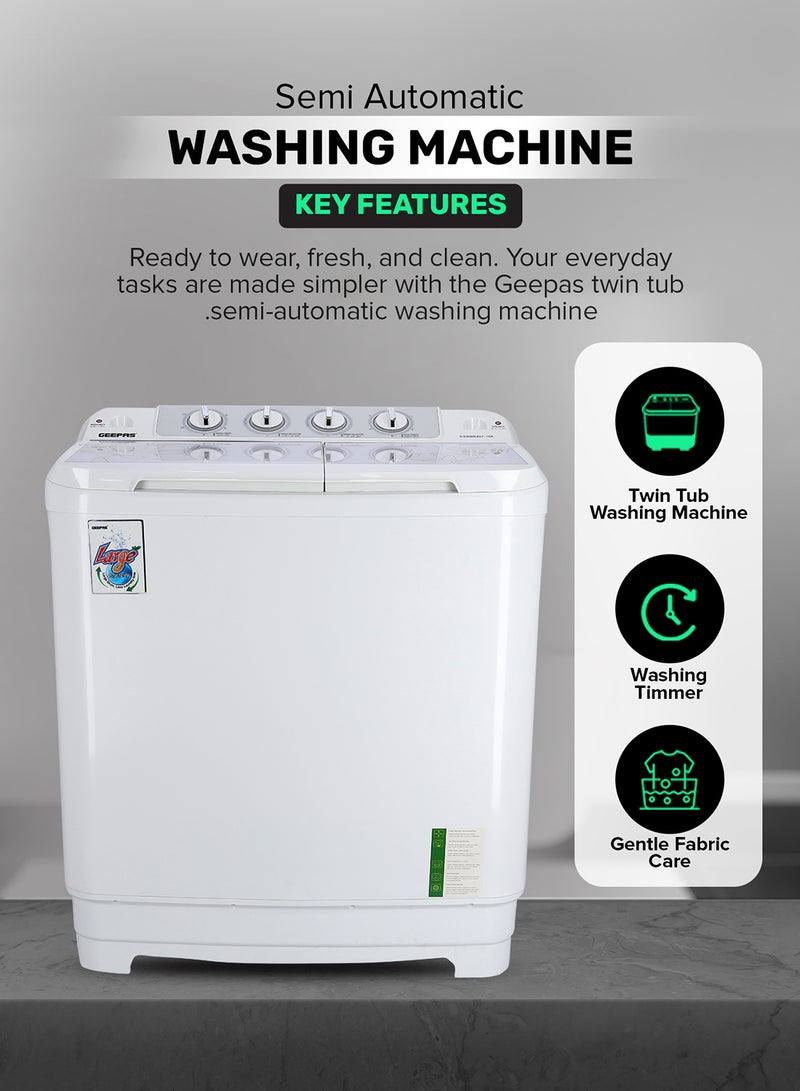 Twin Tub Semi-Automatic Washing Machine 9.2 Kg | 7 Kg Spin Capacity Powerful Motor High Back Control Panel Top Load Washing Machine| Tempered Glass Cover, Low Noise Motor, Magic Filter GSWM6467N White