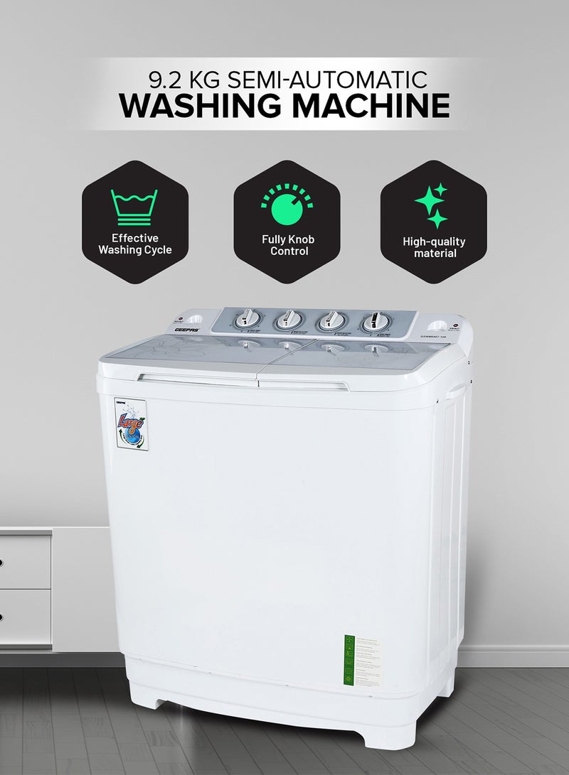 Twin Tub Semi-Automatic Washing Machine 9.2 Kg | 7 Kg Spin Capacity Powerful Motor High Back Control Panel Top Load Washing Machine| Tempered Glass Cover, Low Noise Motor, Magic Filter GSWM6467N White