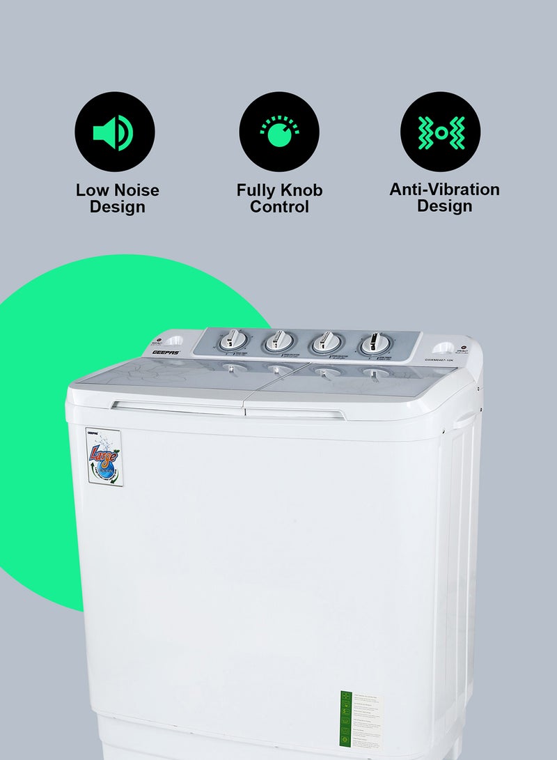 Twin Tub Semi-Automatic Washing Machine 9.2 Kg | 7 Kg Spin Capacity Powerful Motor High Back Control Panel Top Load Washing Machine| Tempered Glass Cover, Low Noise Motor, Magic Filter GSWM6467N White