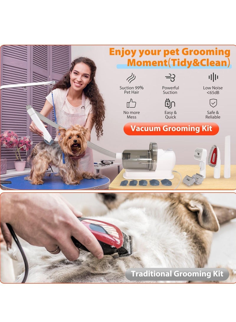 Pet Grooming Kit & Vacuum Suction Pet Hair - Low Noise Dog Vacuum with 12 Professional Shedding Tools and 2L Large Dust Bin for Dogs, Cats, and Other Animals