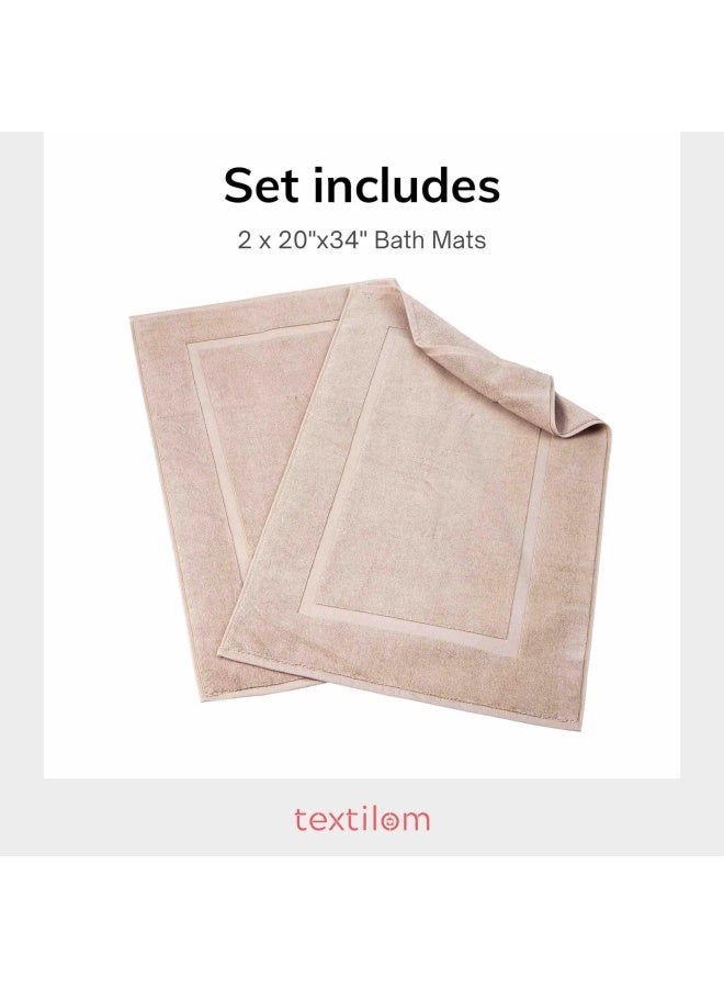 Textilom Luxury 2 Pack Banded Cotton Bath Mats For Bathroom Floor   Hotel  Spa  Tub  Shower Bath Mat Floor Towel Set    Machine Washable And Soft And Absorbent And Quick Dry  20  X34   - Beige