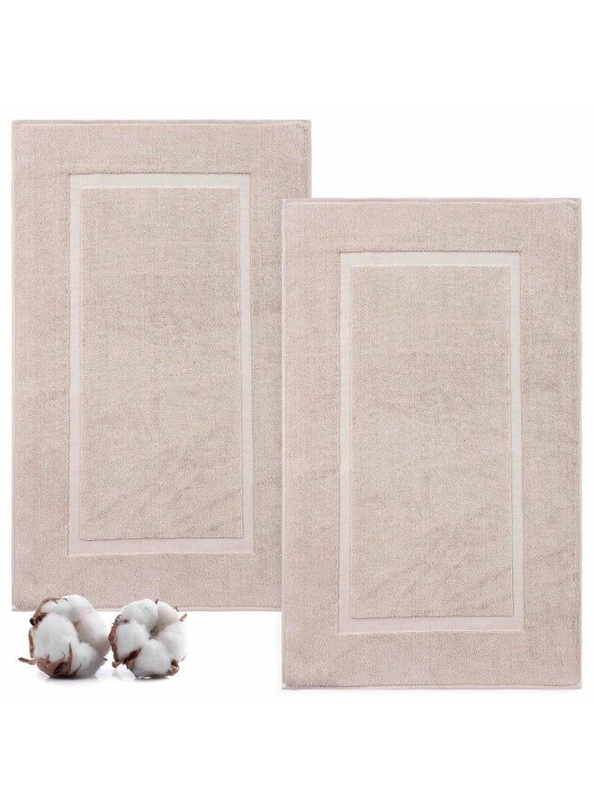 Textilom Luxury 2 Pack Banded Cotton Bath Mats For Bathroom Floor   Hotel  Spa  Tub  Shower Bath Mat Floor Towel Set    Machine Washable And Soft And Absorbent And Quick Dry  20  X34   - Beige