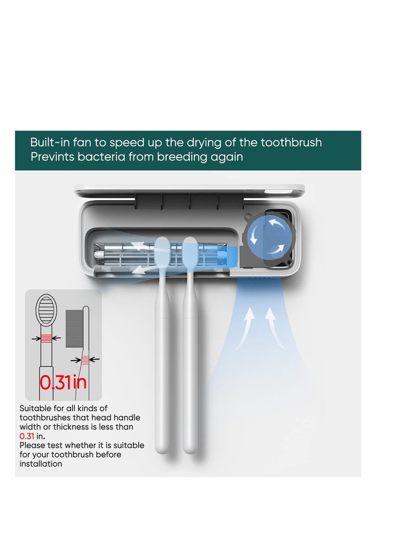 Toothbrush Sanitizer Holder UV Sanitizer Toothbrush Holder Fan Drying 5 Slots Tooth Brush Sterilizer Rechargeable and No Drill Bathroom Toothbrush Holder Wall Mounted for Family Use