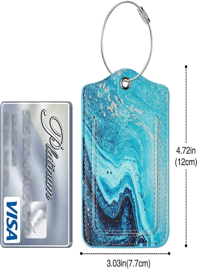 Luggage Tag Identifier for Suitcases, 2 Pack Privacy Protection Travel Suitcase Label Marker for Bag Baggage, PU Leather Luggage Tags with Stainless Steel Loop Name ID Card TSA Approved