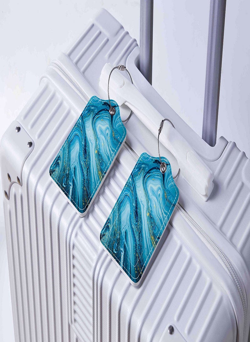 Luggage Tag Identifier for Suitcases, 2 Pack Privacy Protection Travel Suitcase Label Marker for Bag Baggage, PU Leather Luggage Tags with Stainless Steel Loop Name ID Card TSA Approved