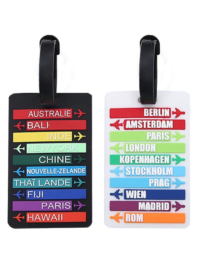 Luggage Tags for Suitcases, 2PCS Travel Tags with Name ID Card PVC Secure Labels Bag Baggage Tag Business Card Holder, Black and White