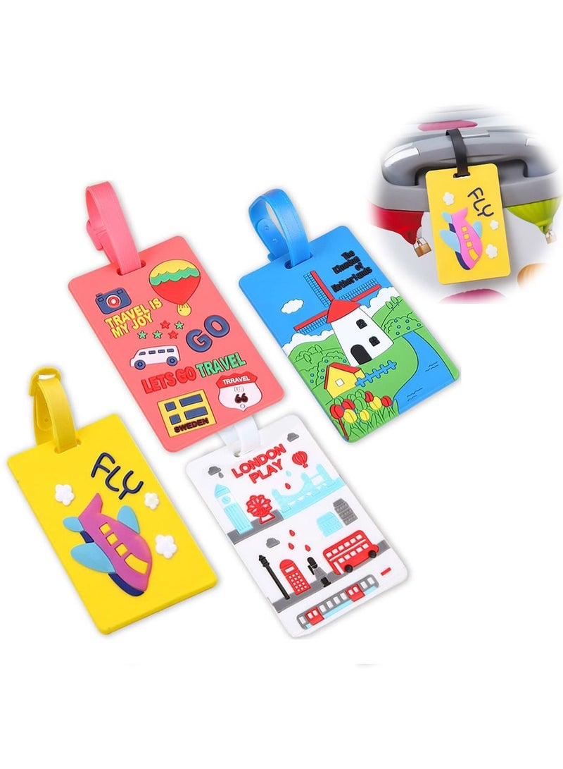 Luggage Tag, 4 Piece Suitcase Luggage Tags Handbag Travel Bag School Bag Handbag Instrument Tag Name Address Tag with Information Card Stock and Hanging Buckle