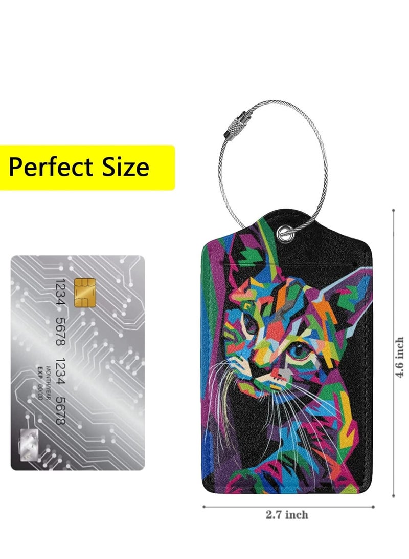 2 Pcs PU Leather Luggage Tags for Suitcase, Travel Cruise Luggage Tag with Privacy Flap, Name ID Label and Metal Loop for Women Men Baggage Handbag School Bag Backpack