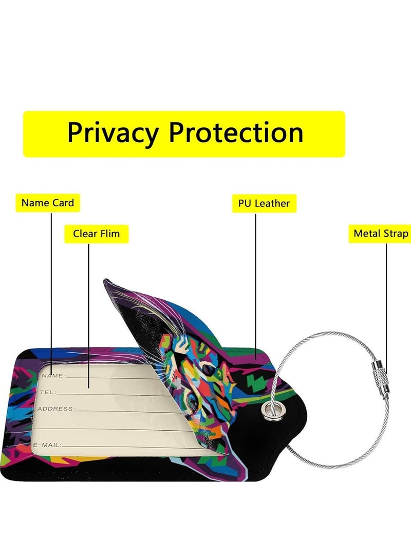 2 Pcs PU Leather Luggage Tags for Suitcase, Travel Cruise Luggage Tag with Privacy Flap, Name ID Label and Metal Loop for Women Men Baggage Handbag School Bag Backpack
