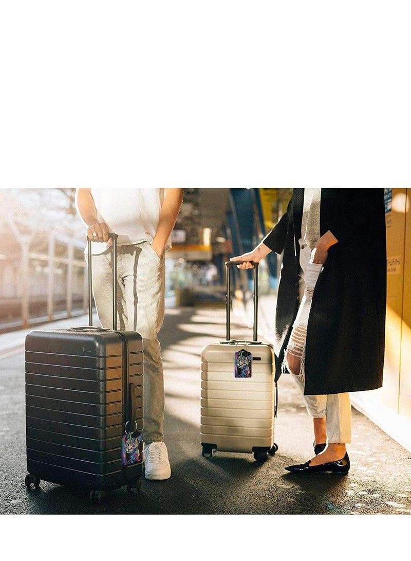 2 Pcs PU Leather Luggage Tags for Suitcase, Travel Cruise Luggage Tag with Privacy Flap, Name ID Label and Metal Loop for Women Men Baggage Handbag School Bag Backpack