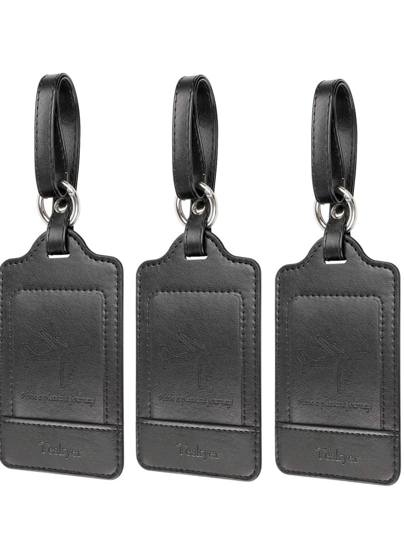 Luggage Tags, 3 Pack Premium PU Leahter Luggage Tags Privacy, Passport Holder Travel Suitcase Tag Case Organizer, PU Leahter Luggage Tags Privacy Protection Travel Bag Labels Suitcase Tags