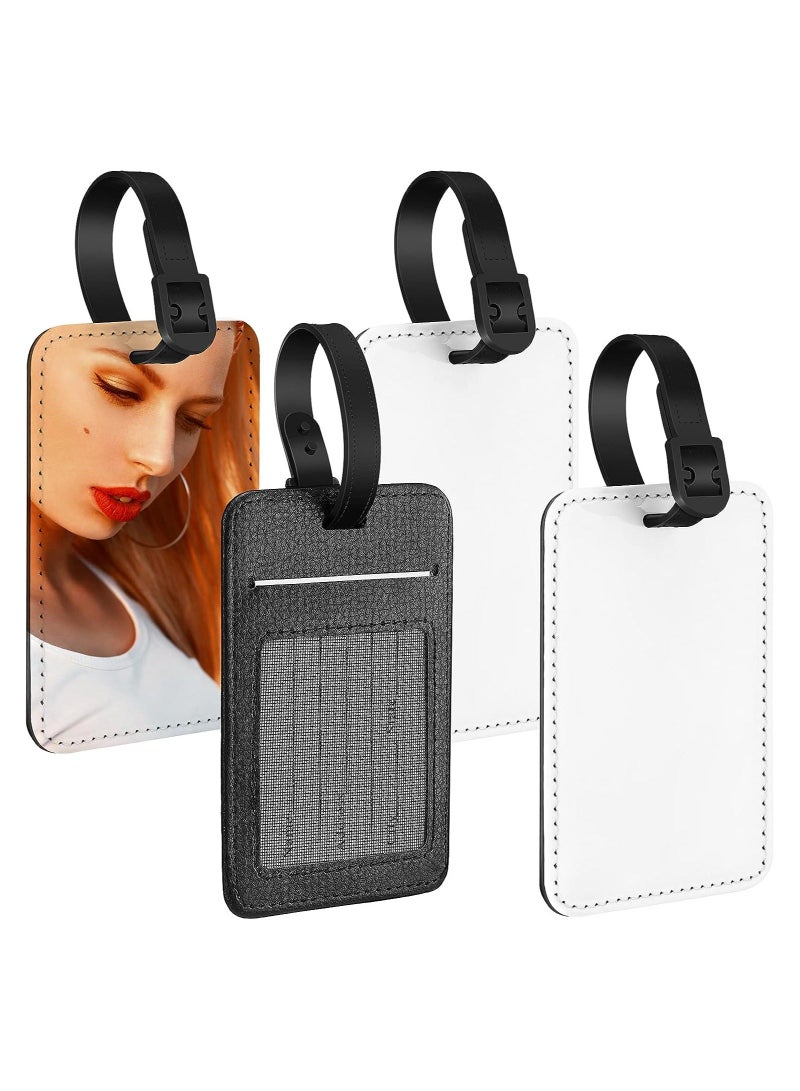 Sublimation Luggage Tags, 4 Pcs PU Leather Name Tags Blank Suitcase Tags Heat Transfer Bag Tags Business ID Card Holders Travel ID Tags for DIY Travel Suitcase Sports Bags Holder Rectangle