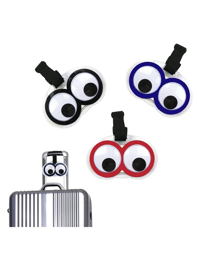 Cute Eyes Luggage Tags, Luggage Identifiers with Lanyard and Name ID Card, Suitcase Luggage Tags Travel Accessories Baggage Name Tags, Pvc Plastic Soft Glue Plane Travel Card, 3 Color 3Pcs