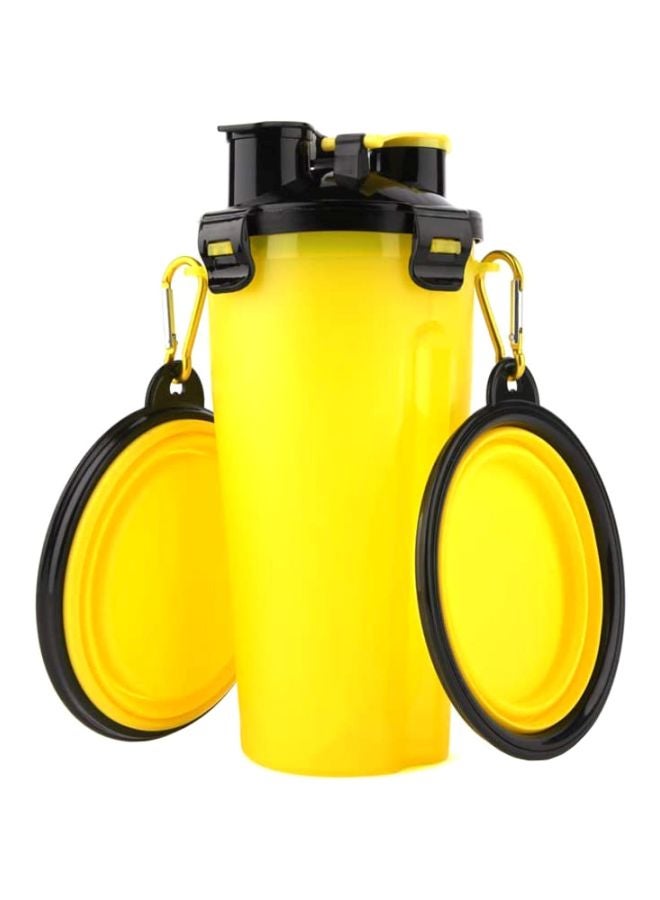 Portable Water Bottle With Dispenser Bowl Yellow/Black