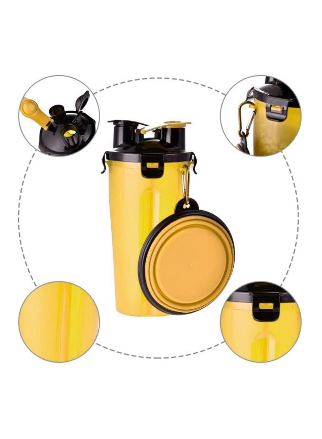 Portable Water Bottle With Dispenser Bowl Yellow/Black