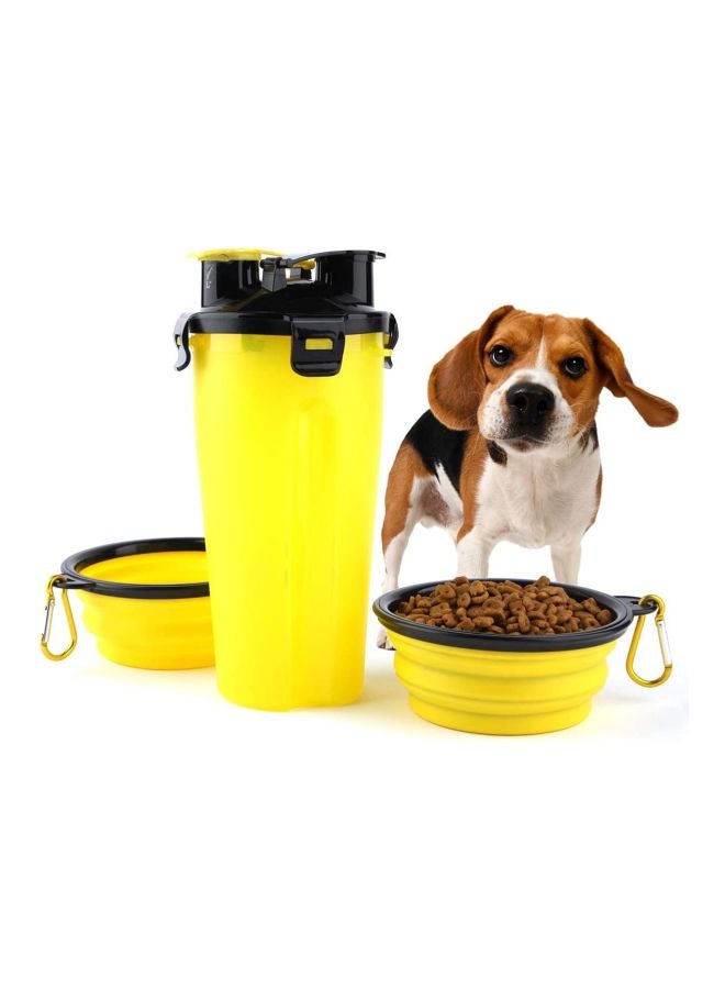 Portable Water Bottle With Dispenser Bowl Yellow/Black