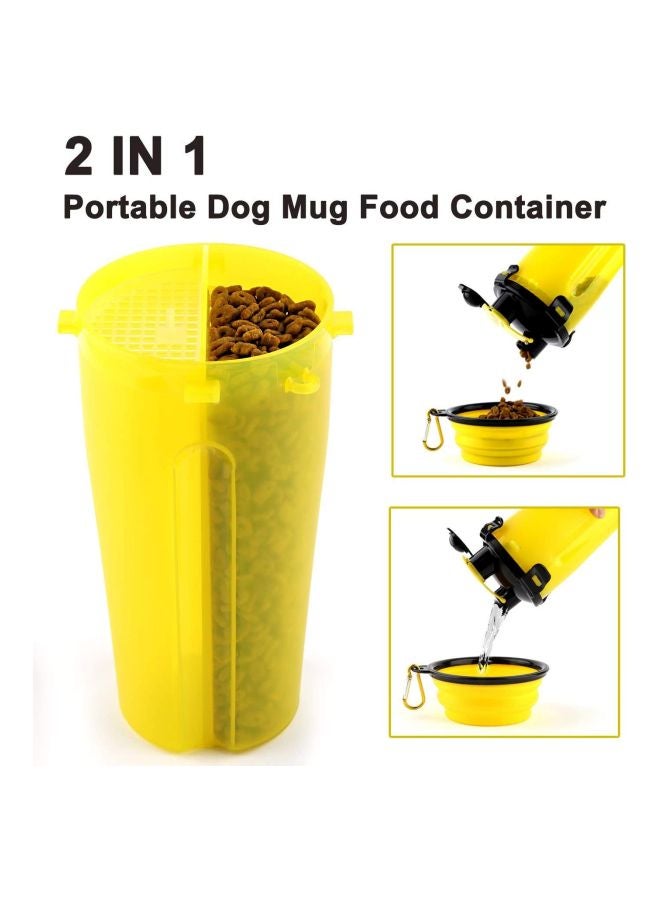 Portable Water Bottle With Dispenser Bowl Yellow/Black