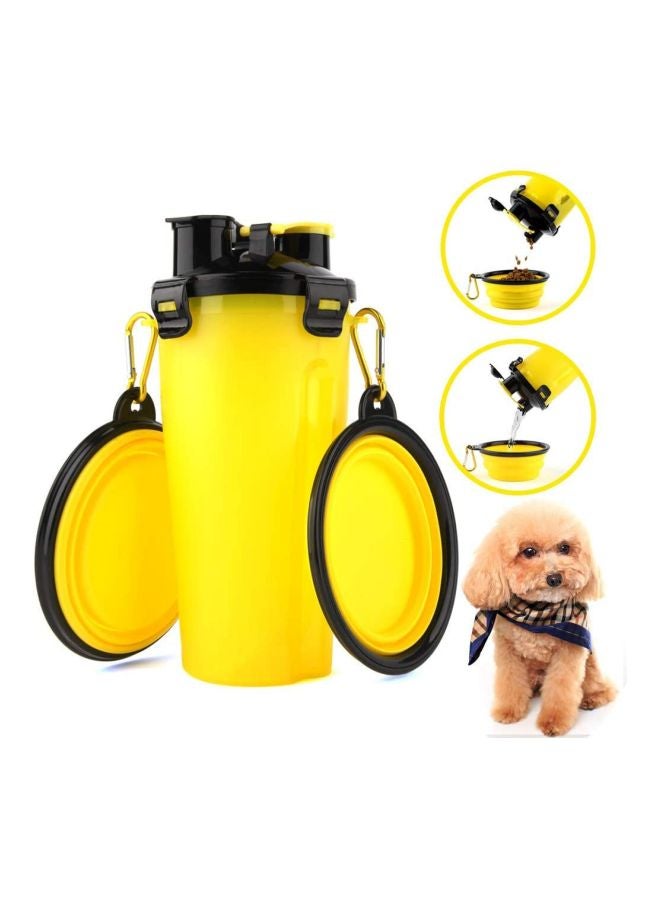 Portable Water Bottle With Dispenser Bowl Yellow/Black