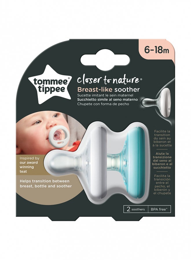 Pack Of 2 Close To Nature Breast Like Soother For 6-18 Months (Color May Vary)