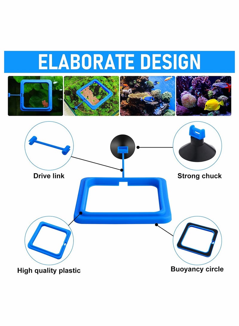 Fish Feeding Ring 2 Pcs Fish Safe Floating Food Feeder Circle Blue, with Suction Cup Easy to Install Aquarium, Fish Turtle Tank Accessories(Square+Circle)