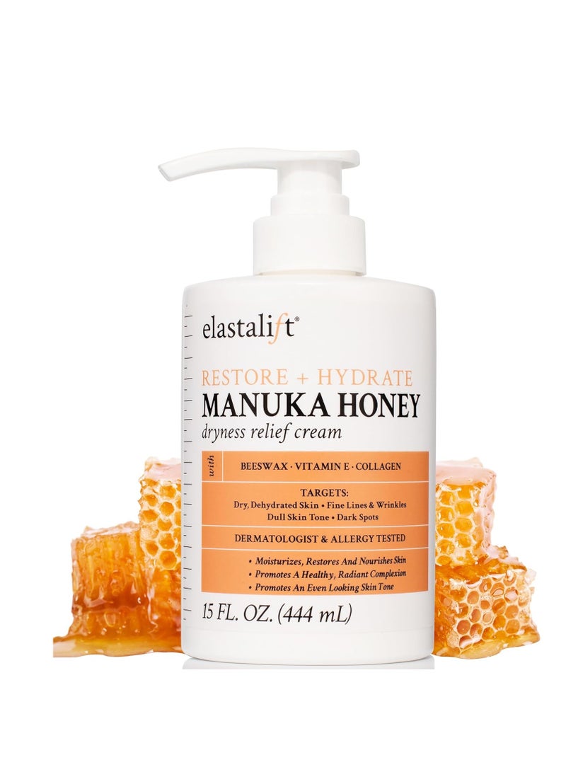 Elastalift Manuka Honey Cream Face Moisturizer & Body Butter Lotion For Dry Skin | Firming & Hydrating Miracle Balm Skin Care Moisturizing Lotion For Women, Wrinkles, & Sun Damaged Skin, 15 Fl Oz