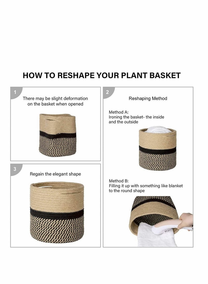 Sturdy Jute Rope Plant Basket Modern Woven Basket up 7.8 Inch Flower Pot, Storage Organizer Basket Rustic Home Decor, Black Stripes