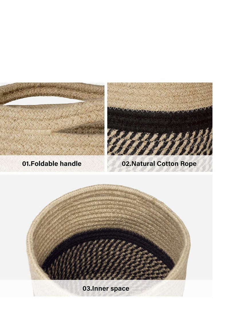 Sturdy Jute Rope Plant Basket Modern Woven Basket up 7.8 Inch Flower Pot, Storage Organizer Basket Rustic Home Decor, Black Stripes