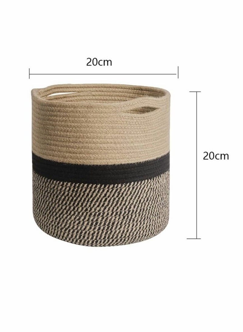 Sturdy Jute Rope Plant Basket Modern Woven Basket up 7.8 Inch Flower Pot, Storage Organizer Basket Rustic Home Decor, Black Stripes