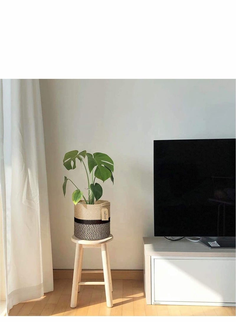 Sturdy Jute Rope Plant Basket Modern Woven Basket up 7.8 Inch Flower Pot, Storage Organizer Basket Rustic Home Decor, Black Stripes