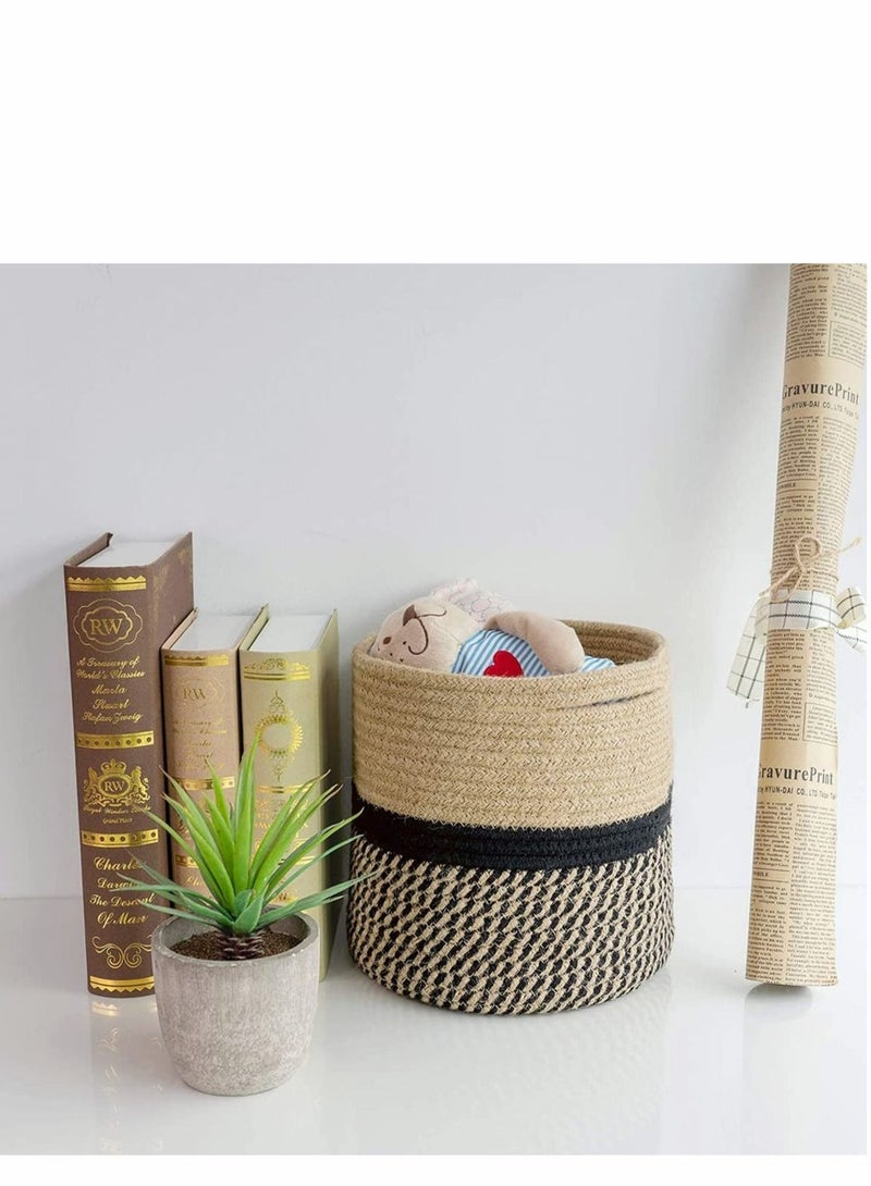 Sturdy Jute Rope Plant Basket Modern Woven Basket up 7.8 Inch Flower Pot, Storage Organizer Basket Rustic Home Decor, Black Stripes