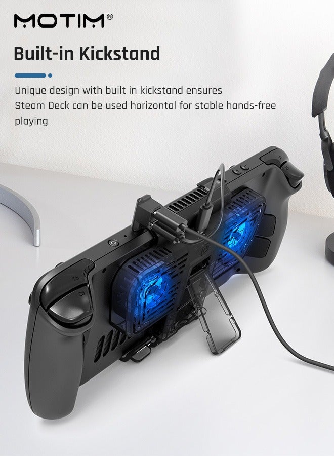 RGB Cooling Fan with Kickstand for Valve Steam Deck Nintendo Switch/OLED Rog Ally Cooling Fan Dock USB-C Adaptor Steam Deck Cooler with Adjustable Speed Blue RGB Lighting