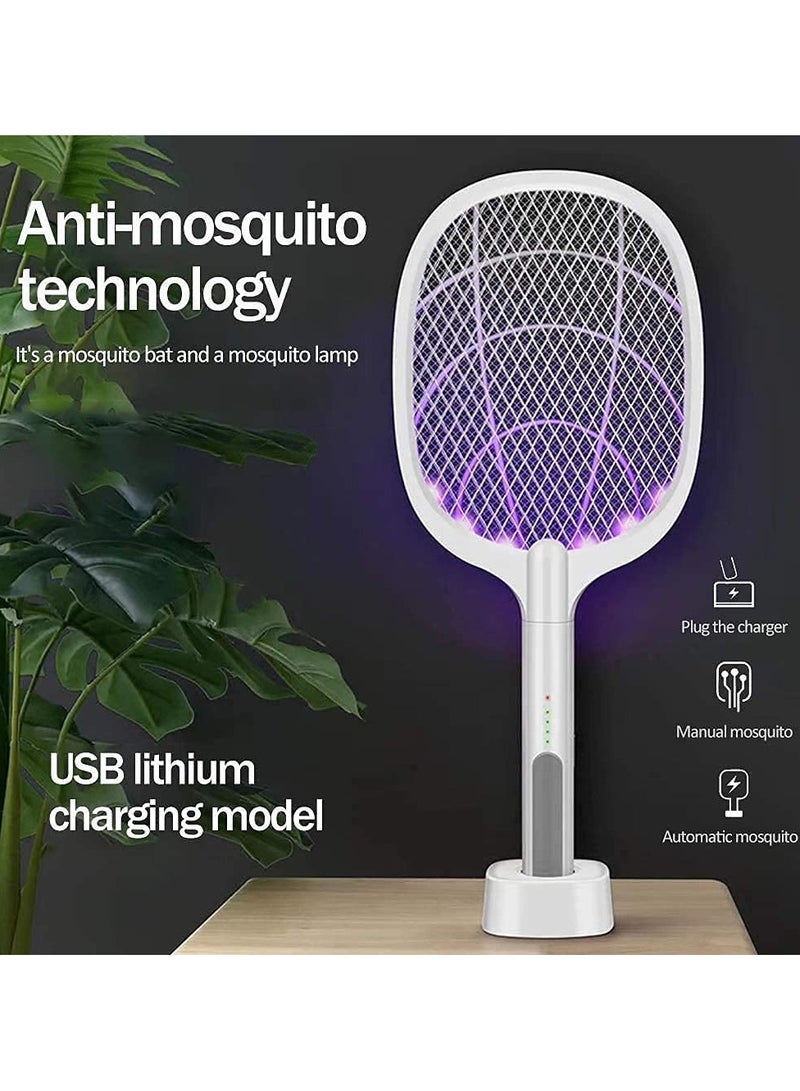 Mosquito Killer Racket Rechargeable Handheld Electric Fly Swatter Mosquito Killer Racket Bat With UV Light Lamp Racket USB Charging Base Electric Insect Killer