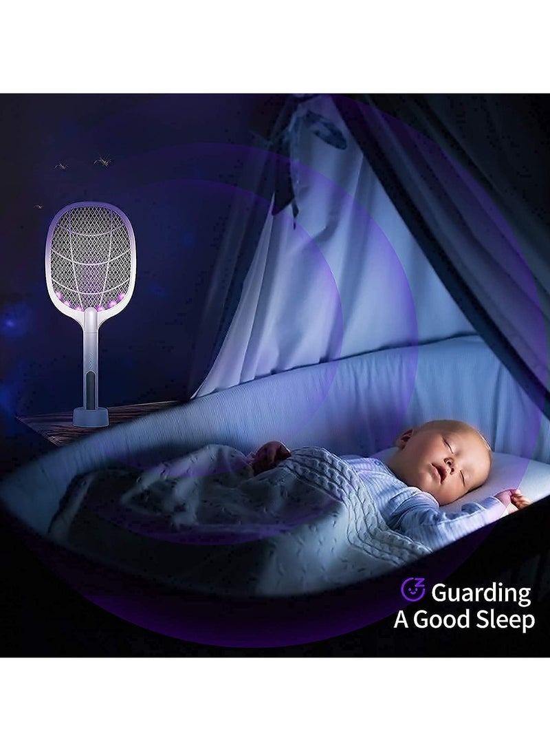 Mosquito Killer Racket Rechargeable Handheld Electric Fly Swatter Mosquito Killer Racket Bat With UV Light Lamp Racket USB Charging Base Electric Insect Killer