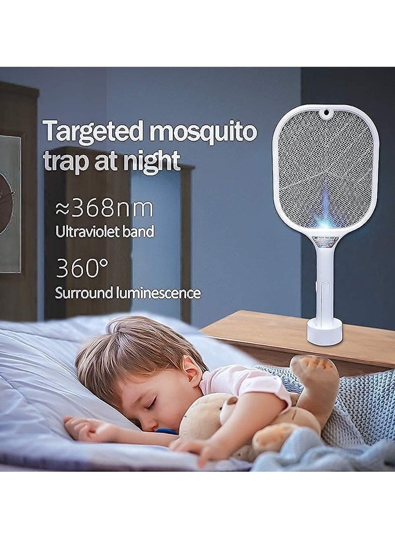 Mosquito Killer Racket Rechargeable Handheld Electric Fly Swatter Mosquito Killer Racket Bat With UV Light Lamp Racket USB Charging Base Electric Insect Killer