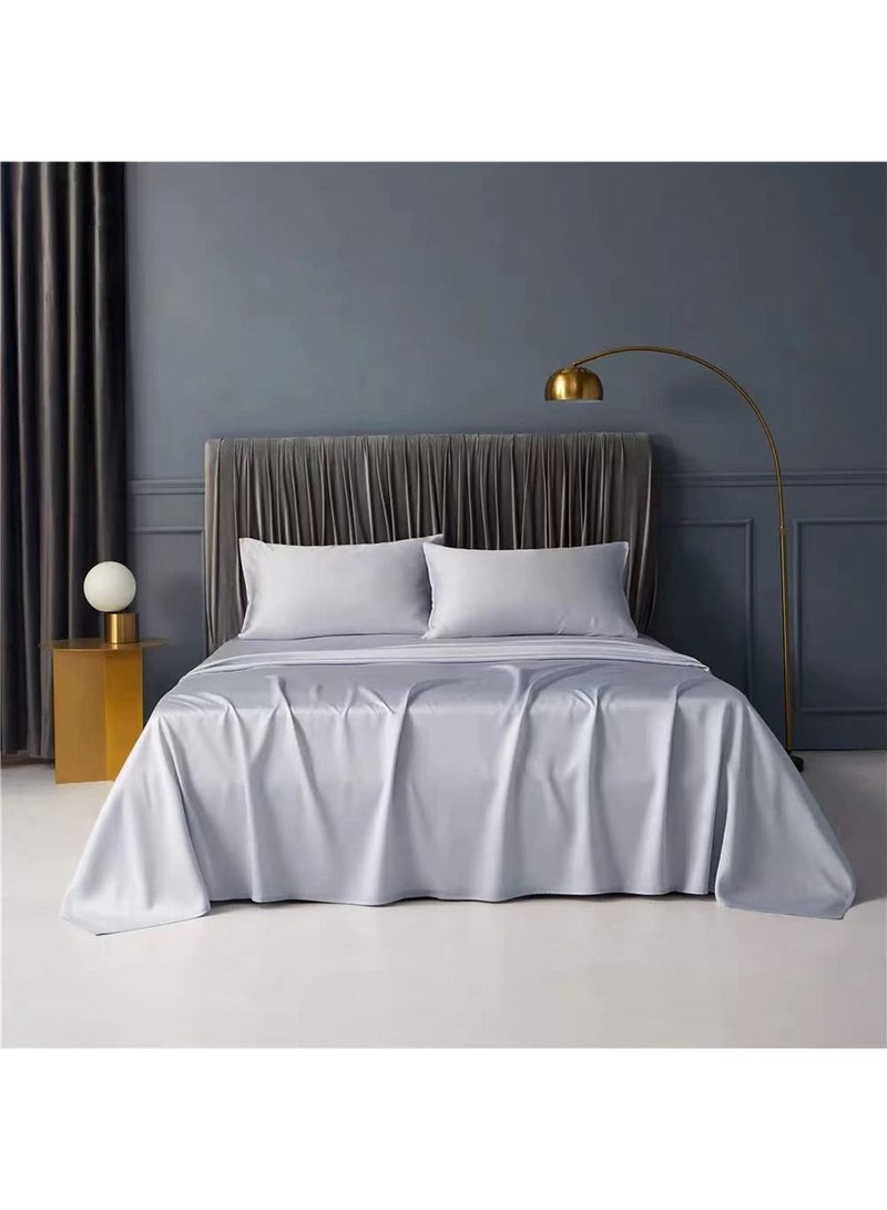 Bed Sheet 100% Tencel Lyocell Set 4PC Flat Sheet 1 Fitted Sheet 2 Pillowcases (Light Grey)