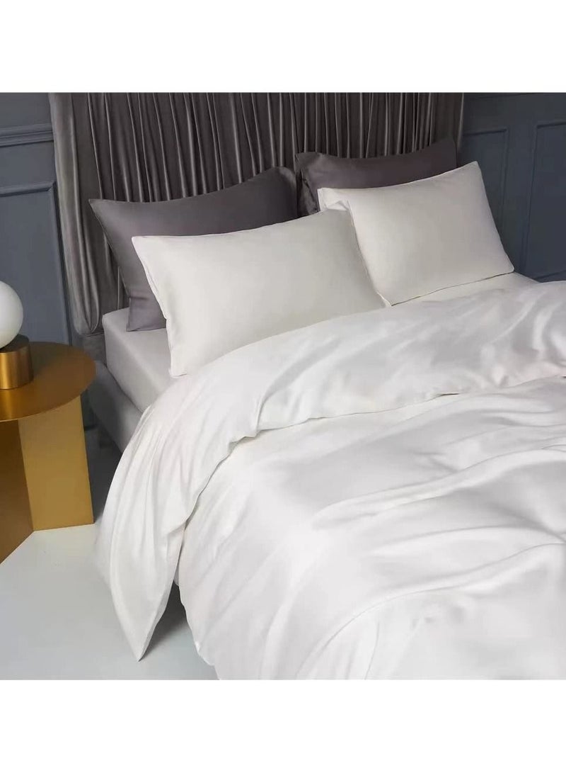 Bed Sheet 100% Tencel Lyocell Set 4PC Flat Sheet 1 Fitted Sheet 2 Pillowcases (White)