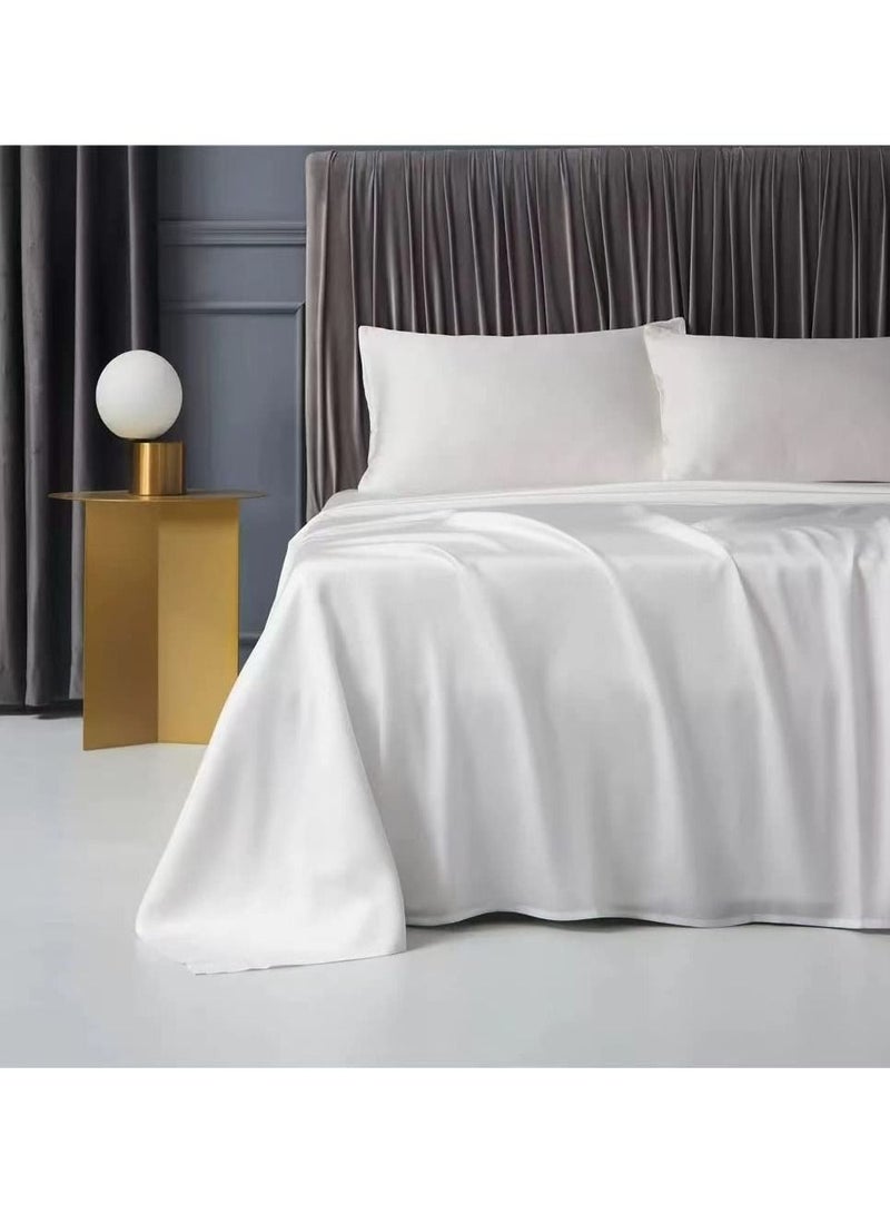 Bed Sheet 100% Tencel Lyocell Set 4PC Flat Sheet 1 Fitted Sheet 2 Pillowcases (White)