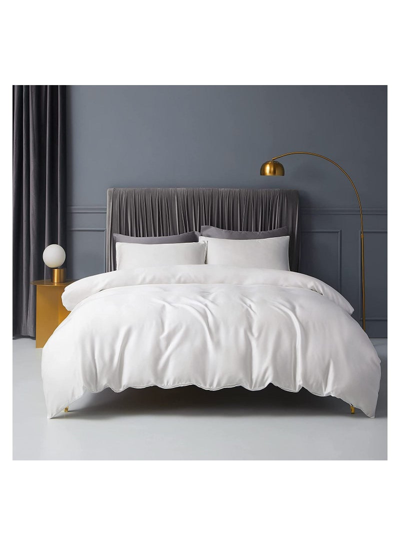 Bed Sheet 100% Tencel Lyocell Set 4PC Flat Sheet 1 Fitted Sheet 2 Pillowcases (White)
